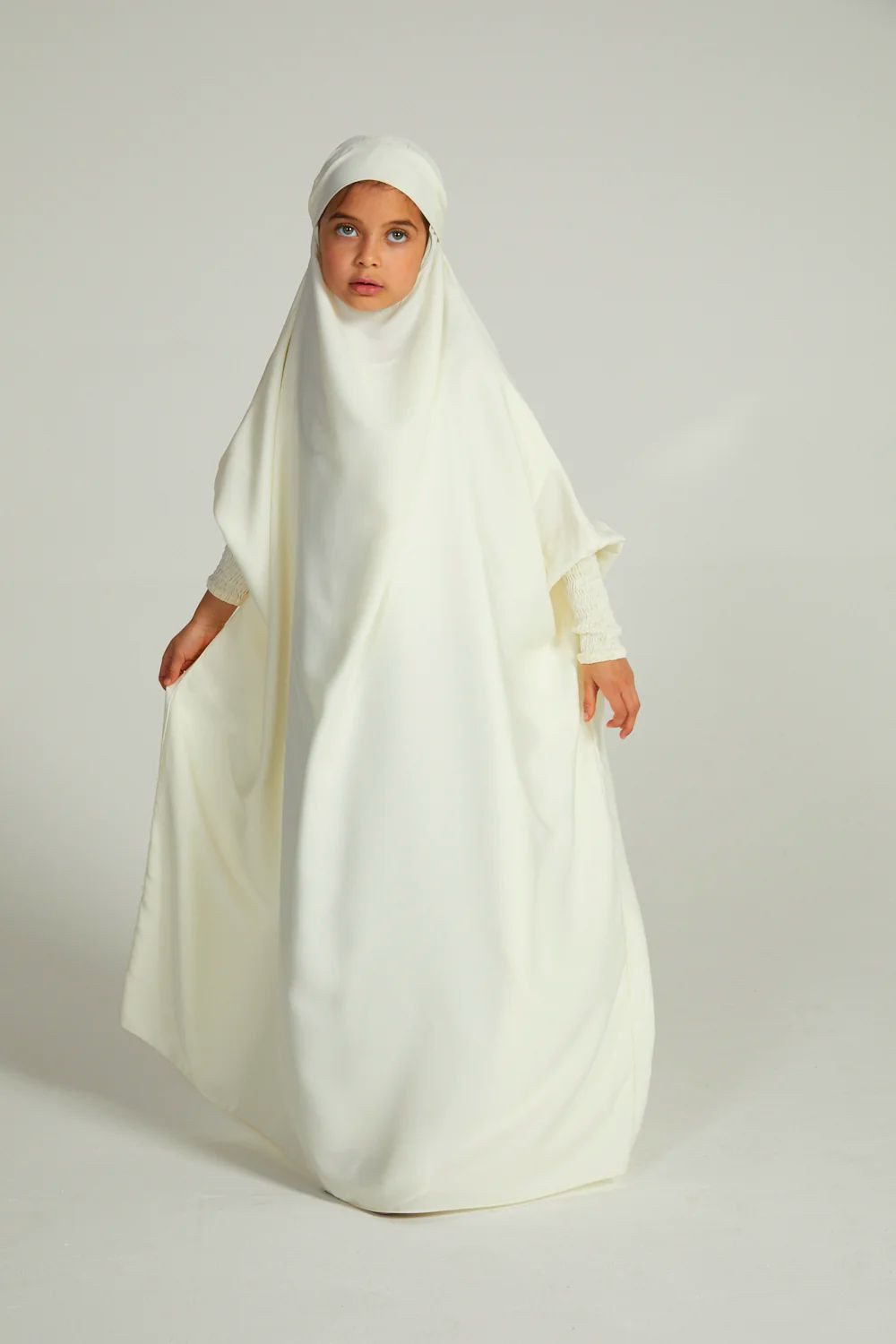 Junior Girls One Piece Full Length Jilbab/Abaya - Ivory White