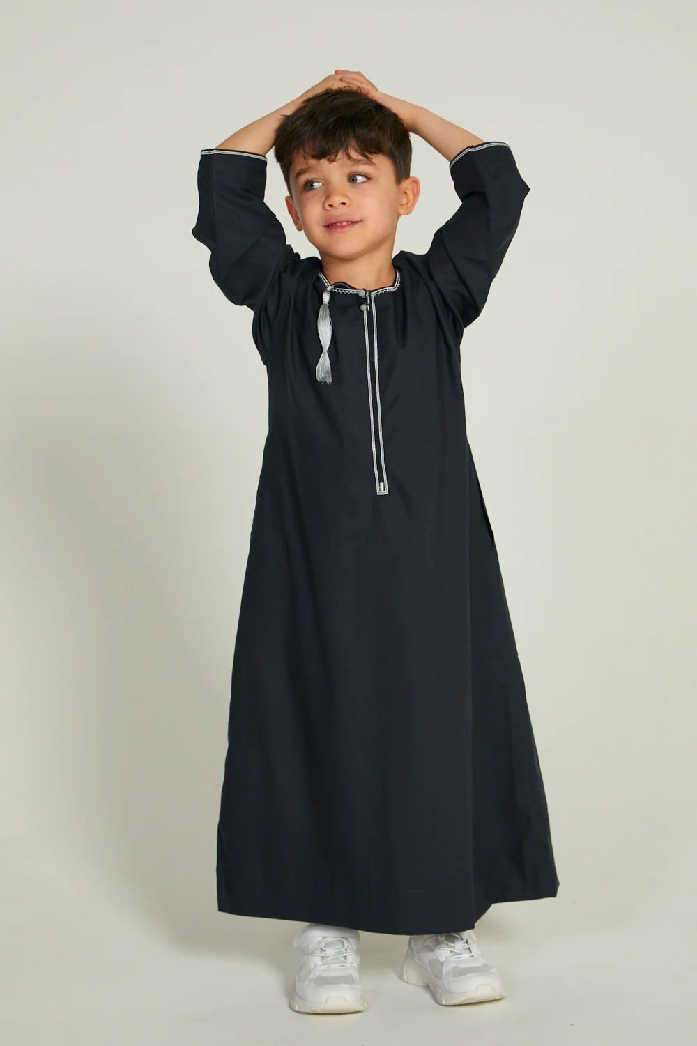 Junior Boys Premium Omani Thobe - Deep Navy
