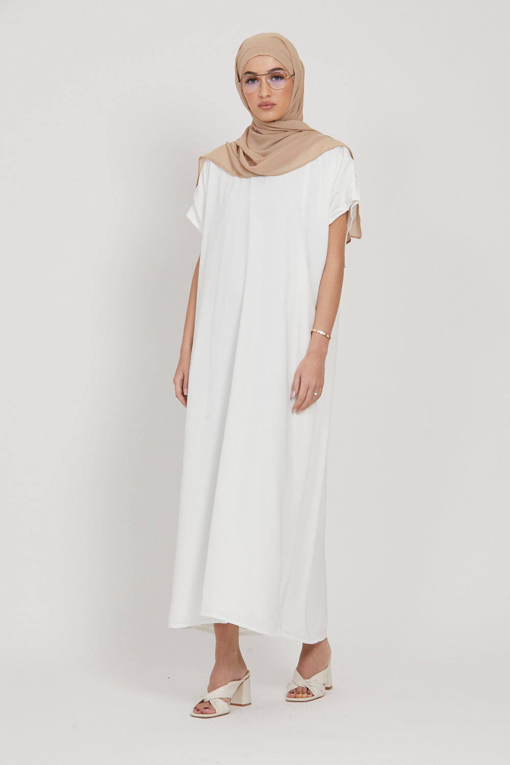 Premium White Nidha Inner Slip Dress - Half Sleeves