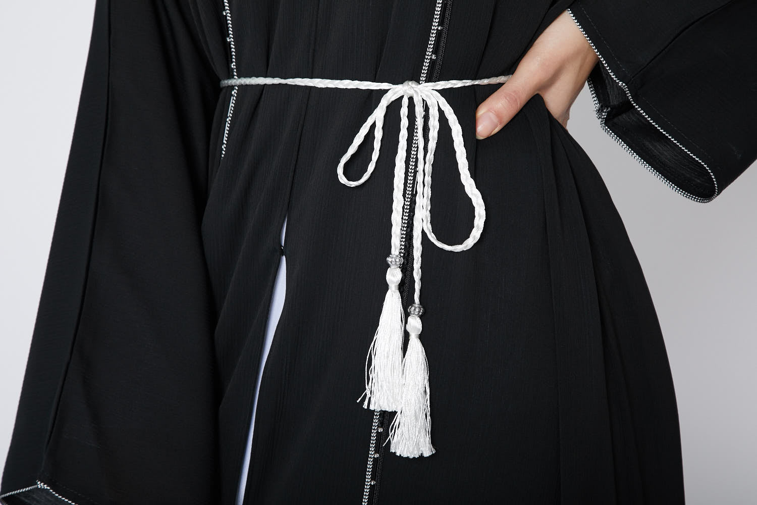 White Slim Plaited Rope Tassel Belt