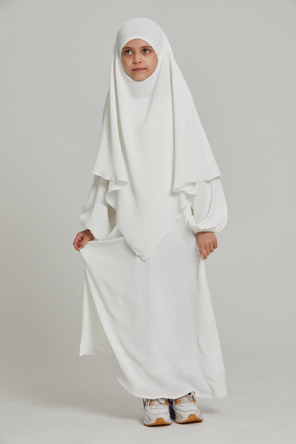 Junior Girls Abaya with Khimar Set - White