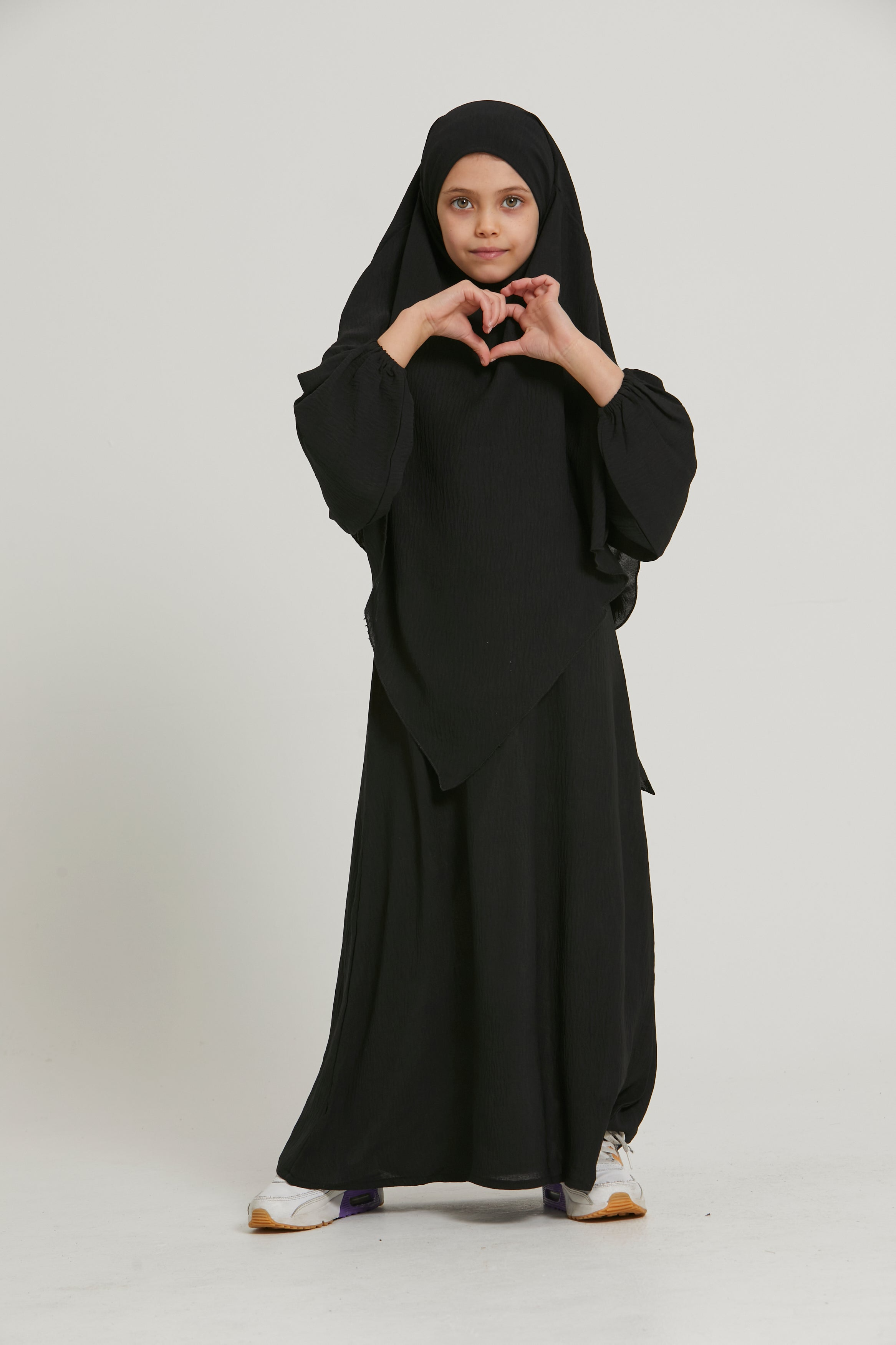 Junior Girls Abaya with Khimar Set - Black