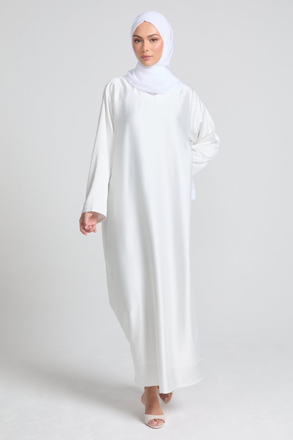 Premium White Satin Inner Slip Dress - LONG SLEEVE