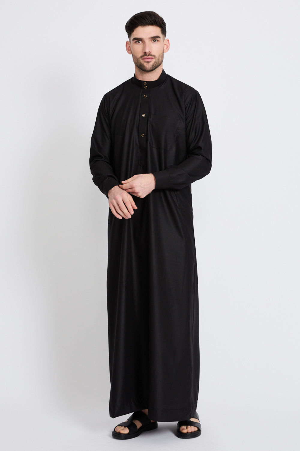 Modest Classic Buttoned Thobe - Black