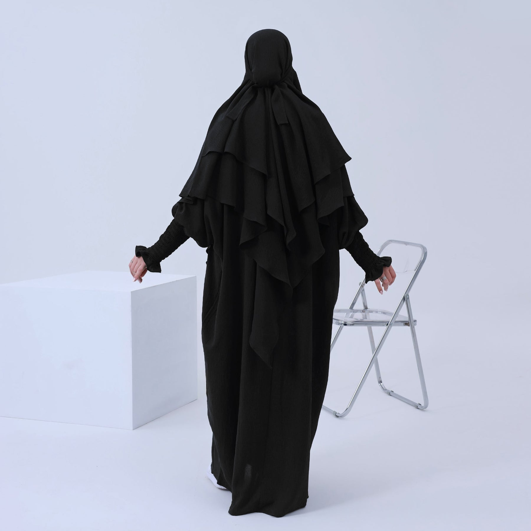 Noor Elegance Set – 3-Layer Khimar & Abaya (Black)