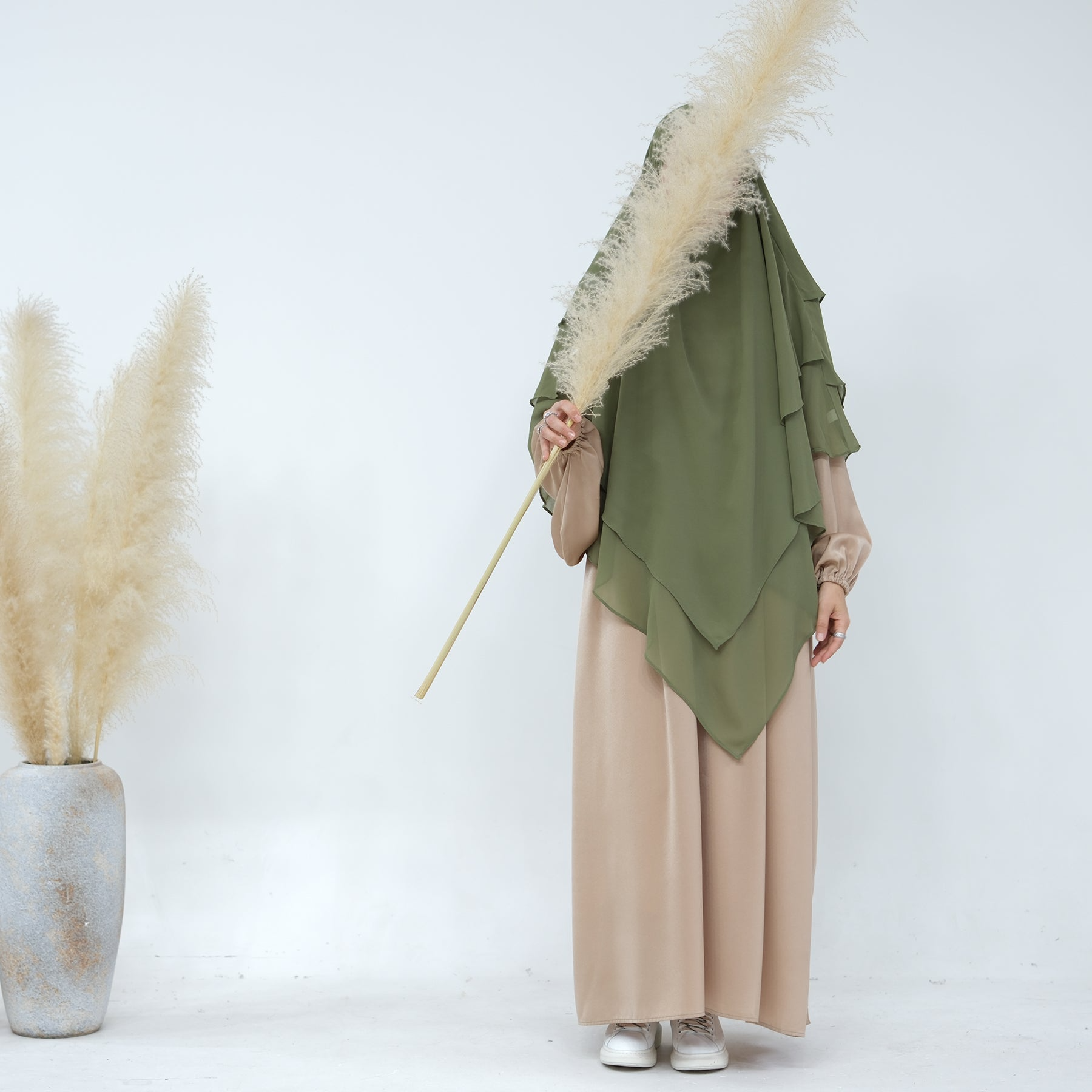 Chiffon 3-layer Khimar Olive Green