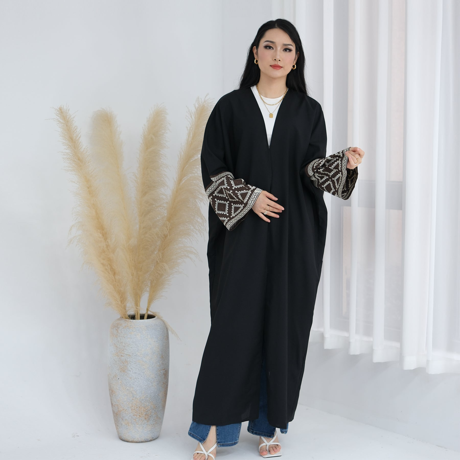 Sana Luxe Open Abaya Kimono – Black