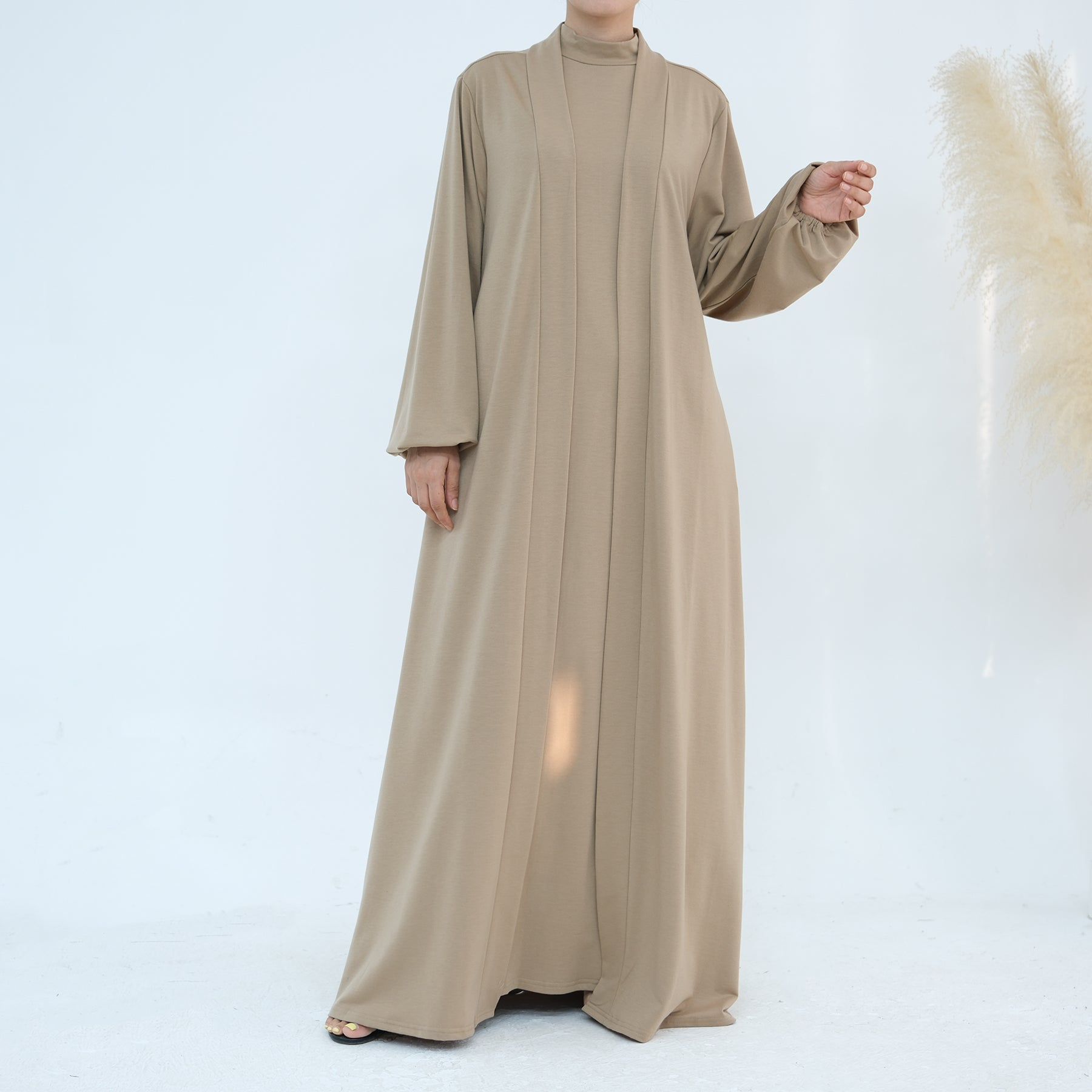 3-piece Modest Abaya Set - Beige