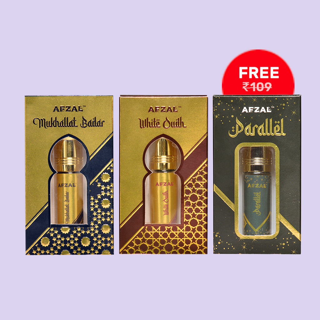 AFZAL Mukhallat Badar & White Oudh Roll-On Attar with Free AFZAL Parallel Attar