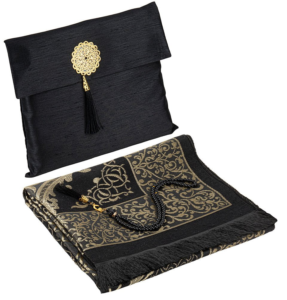 Islamic Gift Set - Prayer Mat & Tasbih - Black
