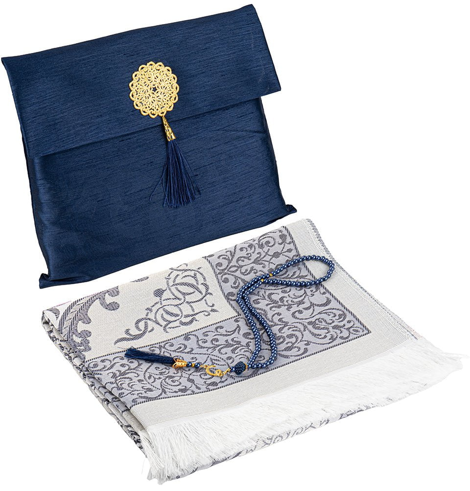Islamic Gift Set - Prayer Mat & Tasbih - Navy Blue