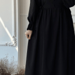 Buttoned Textured Modest Dress in Black 2