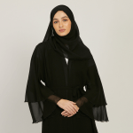 Chiffon Layered Open Abaya in Black