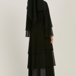 Chiffon Layered Open Abaya in Black