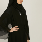 Chiffon Layered Open Abaya in Black