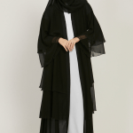 Chiffon Layered Open Abaya in Black