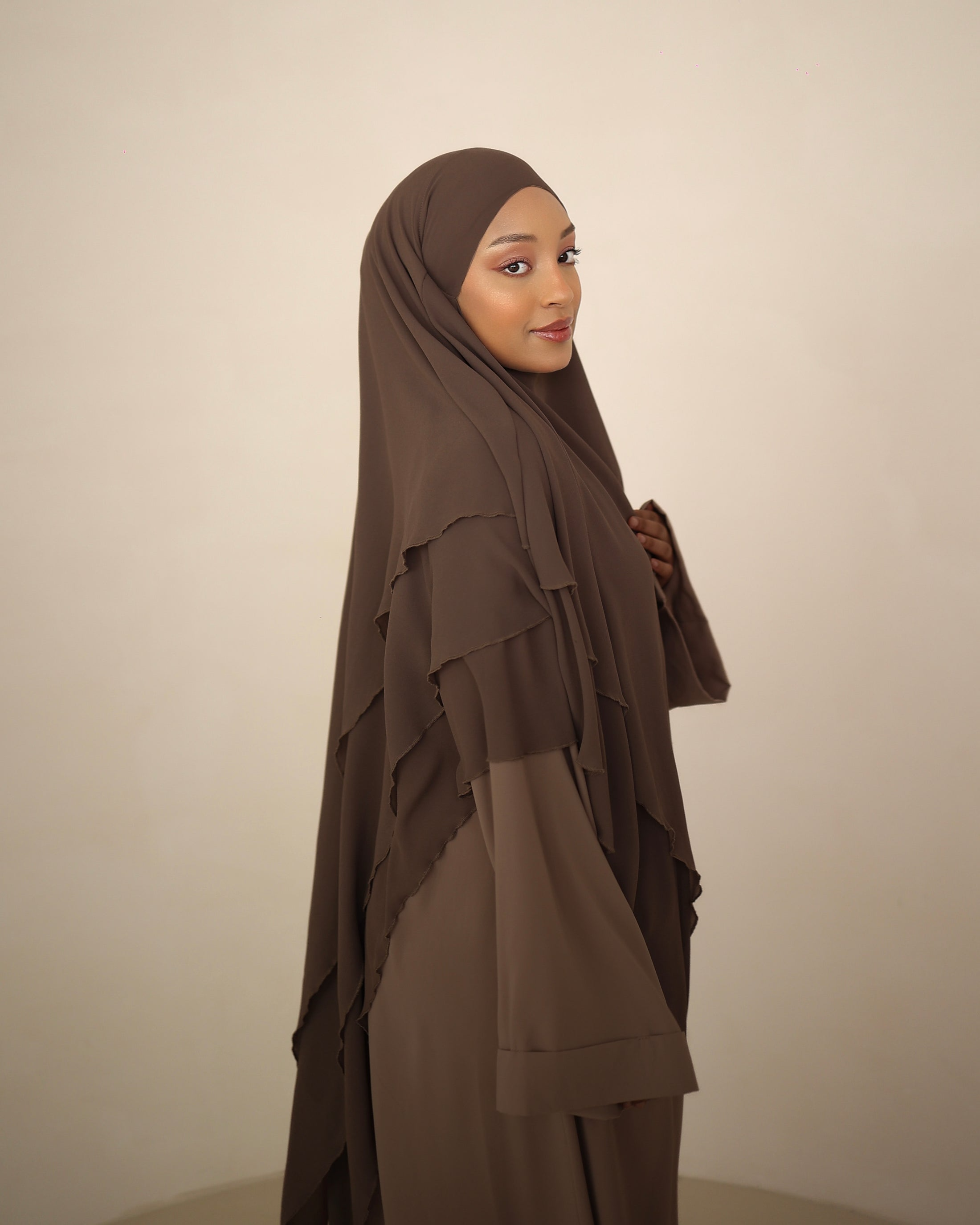 Three-Layer Chiffon Khimar in Chocolate