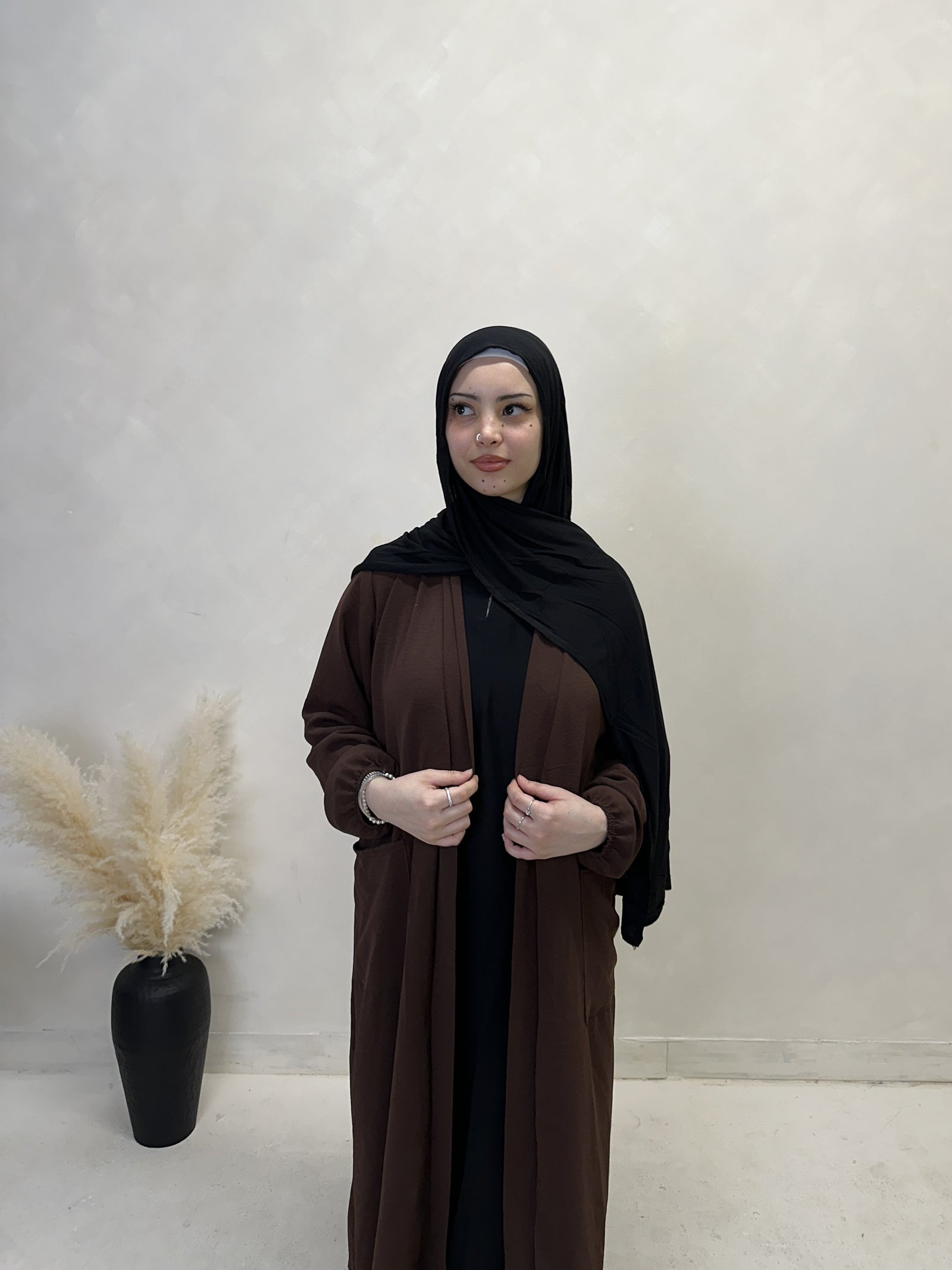 Classic Open Abaya in Brown
