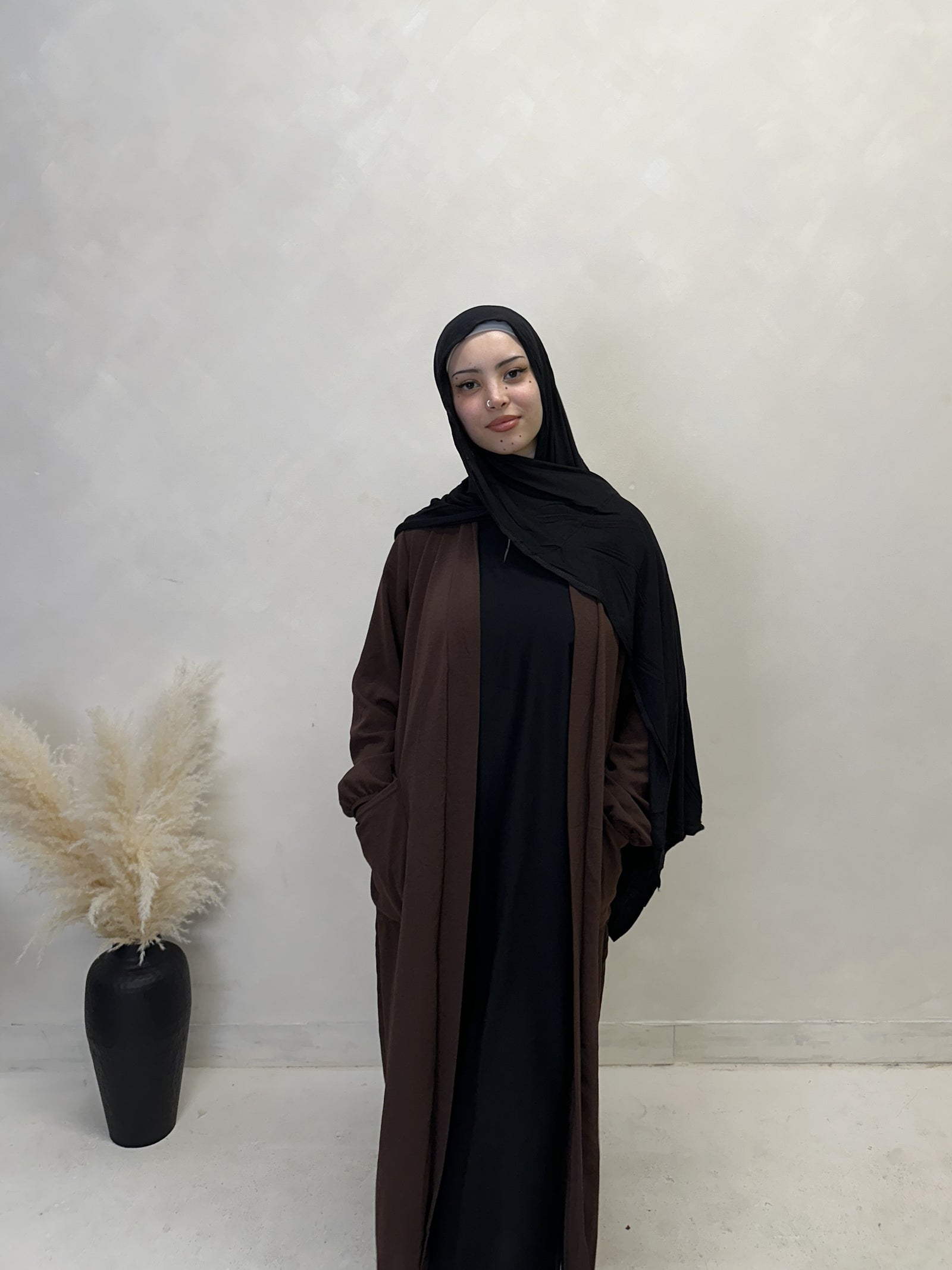 Classic Open Abaya in Brown 2