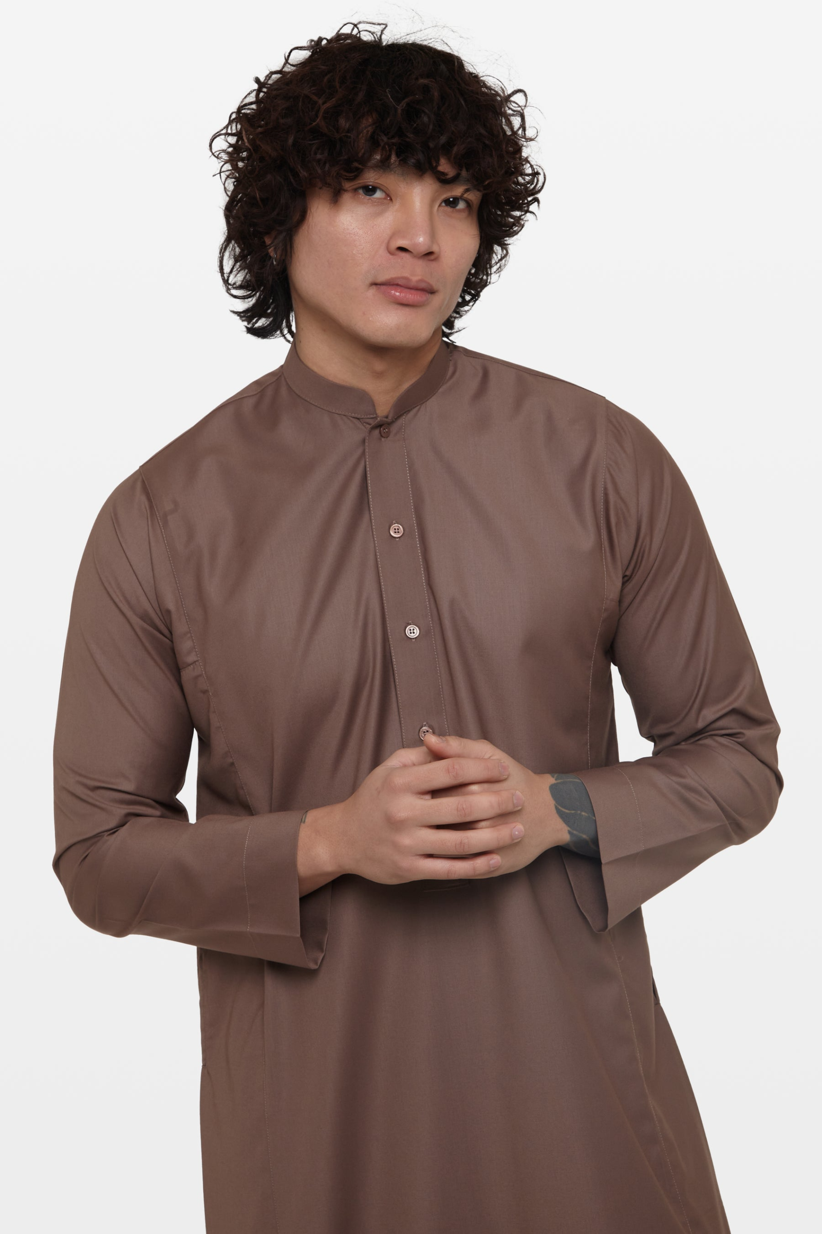 Deep Taupe Classic Saudi Collar Thobe 1