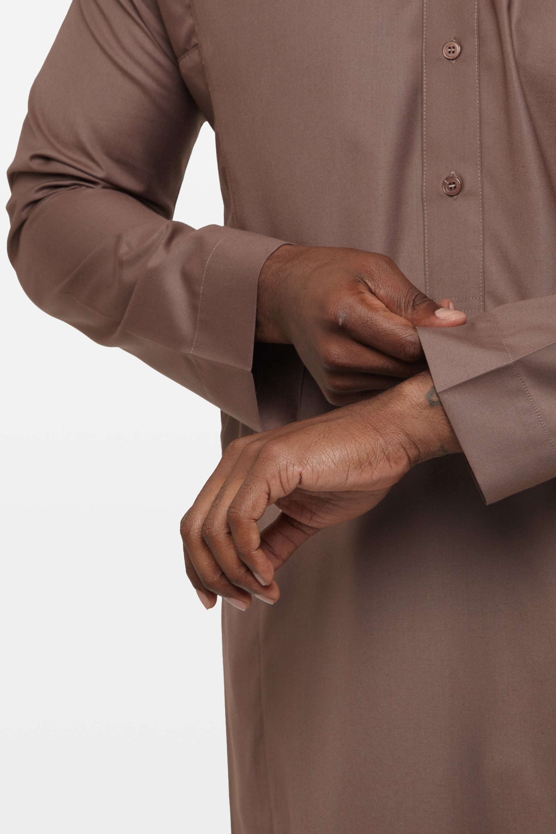 Deep Taupe Classic Saudi Collar Thobe 5