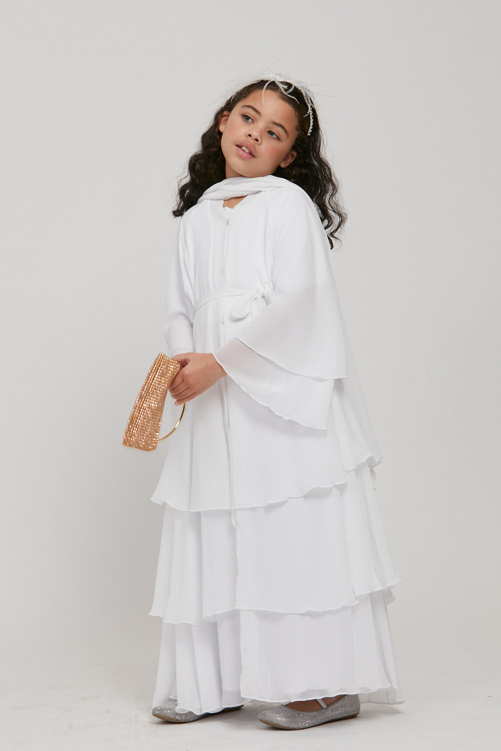 Girls’ Chiffon Layered Open Abaya 1