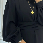The Balloon Sleeve Belted Dress – Black 3