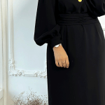 The Balloon Sleeve Belted Dress – Black 3