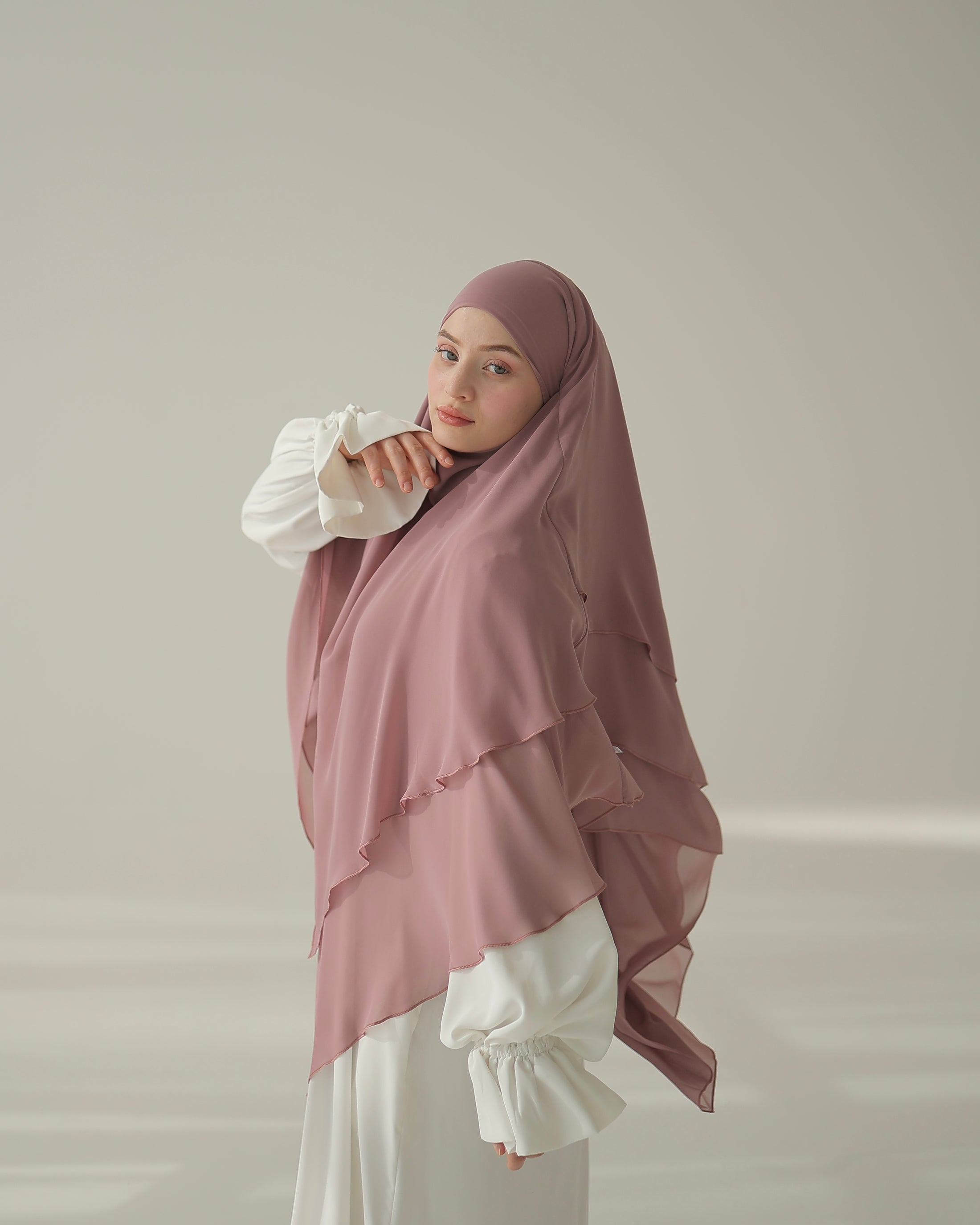 Three-Layer Chiffon Khimar in Berry