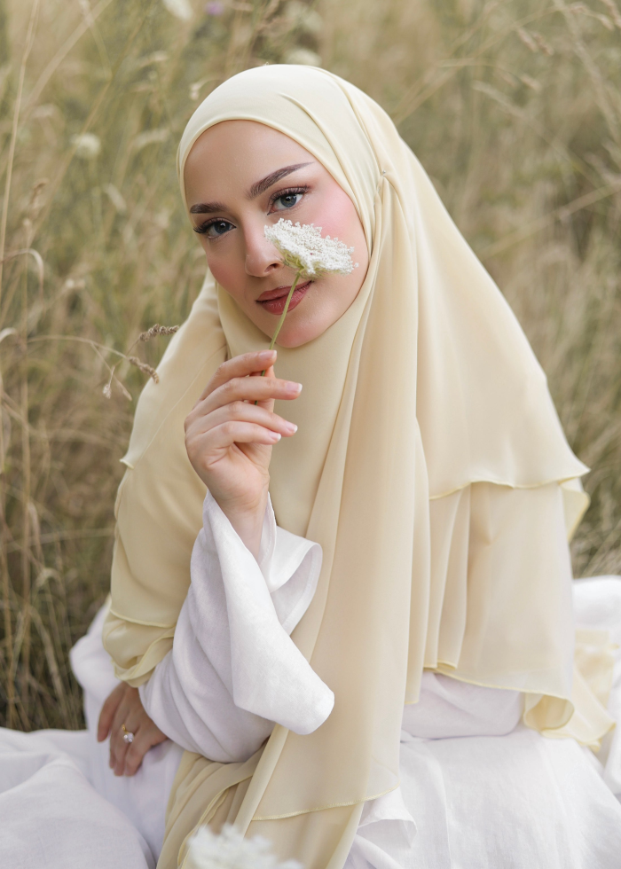 Three-Layer Chiffon Khimar in Butter Yellow 4
