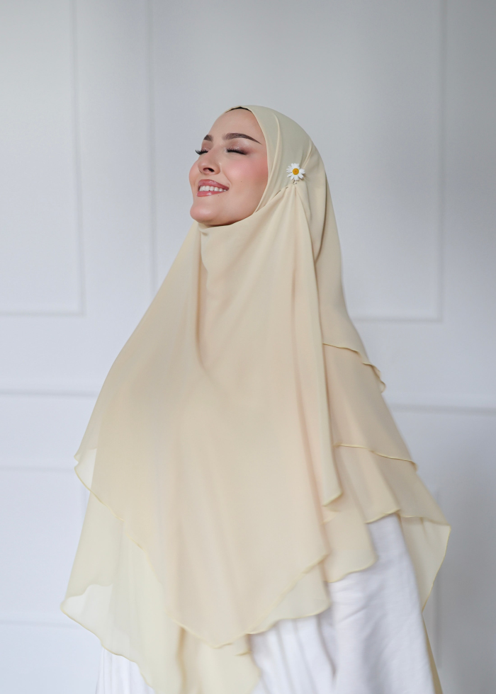 Three-Layer Chiffon Khimar in Butter Yellow