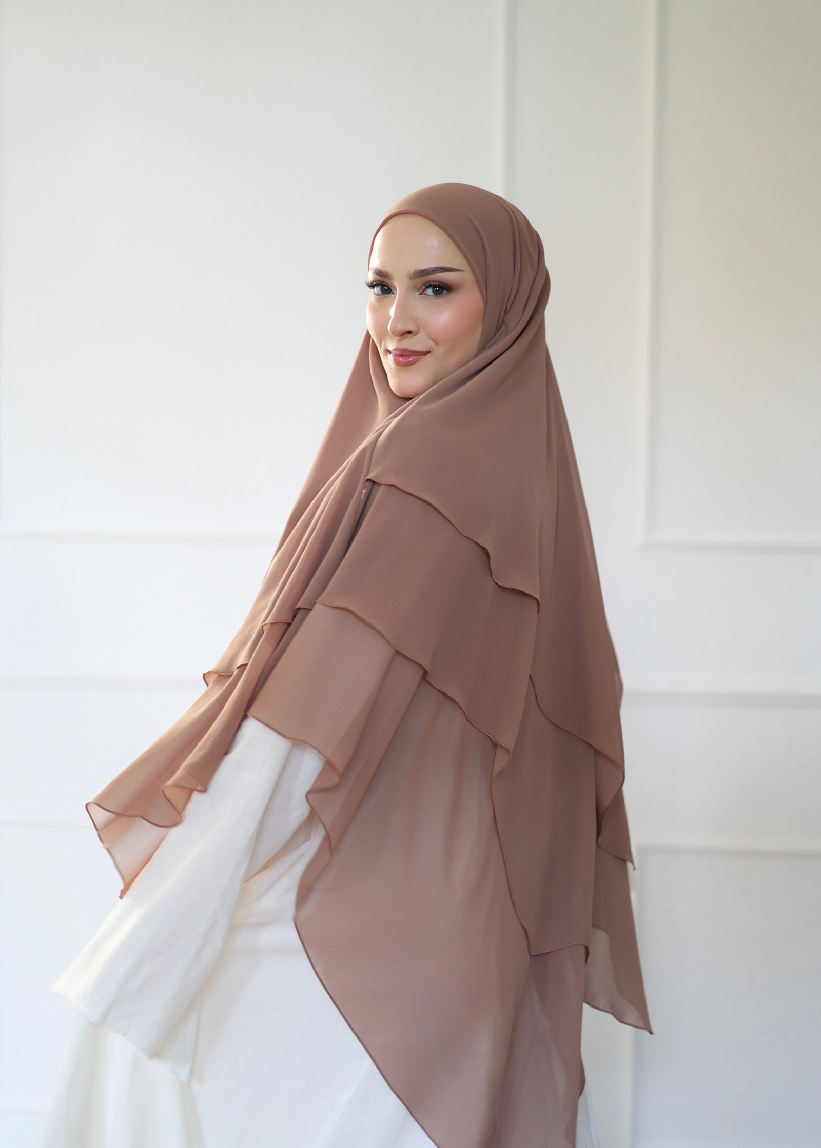 Three-Layer Chiffon Khimar in Cinnamon
