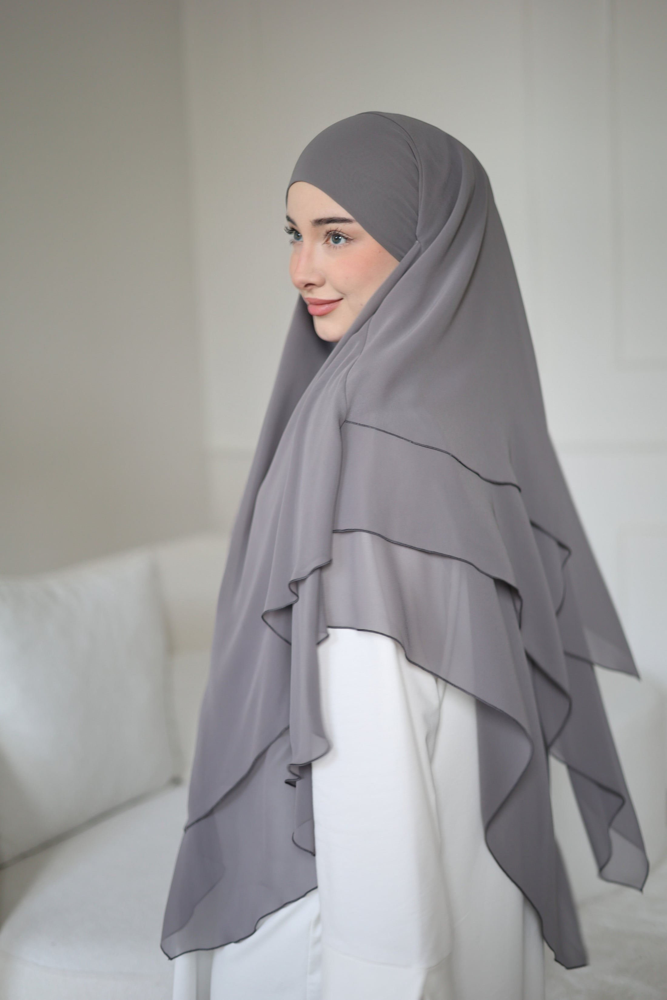 Three-Layer Chiffon Khimar in Gloomy