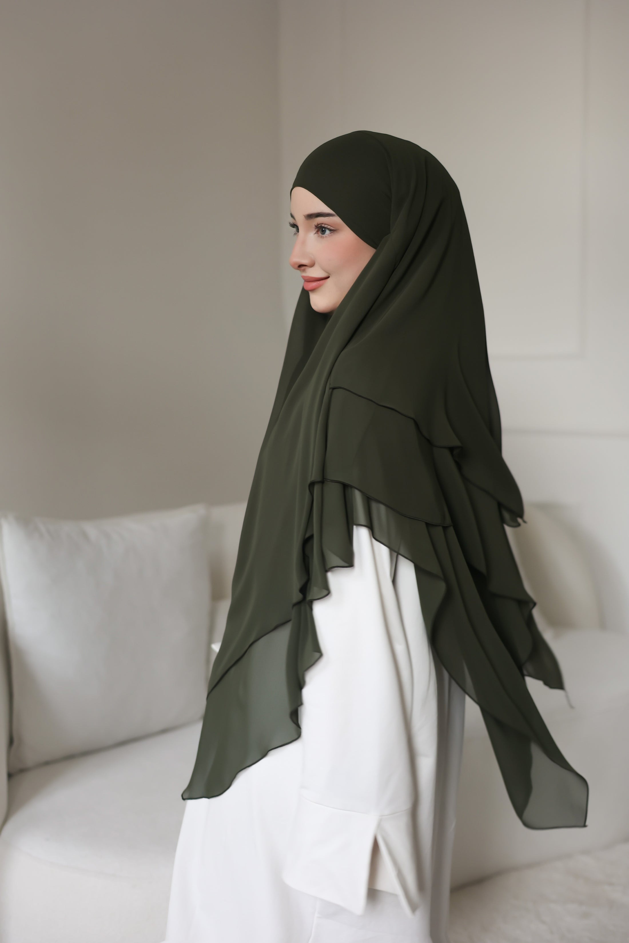 Three-Layer Chiffon Khimar in Pine