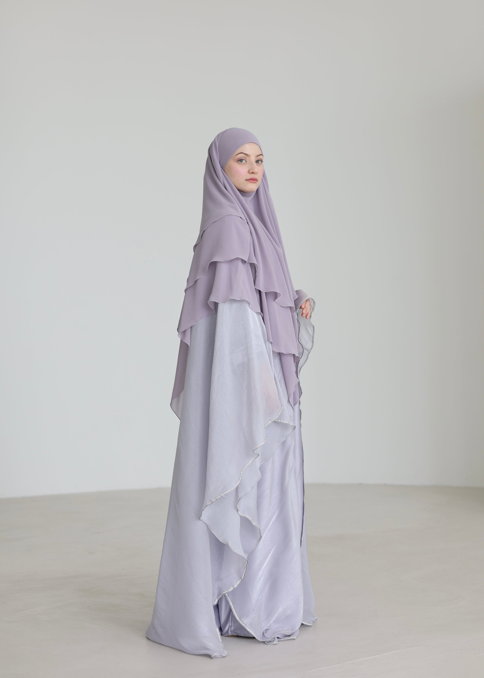Three-Layer Chiffon Khimar in Violet