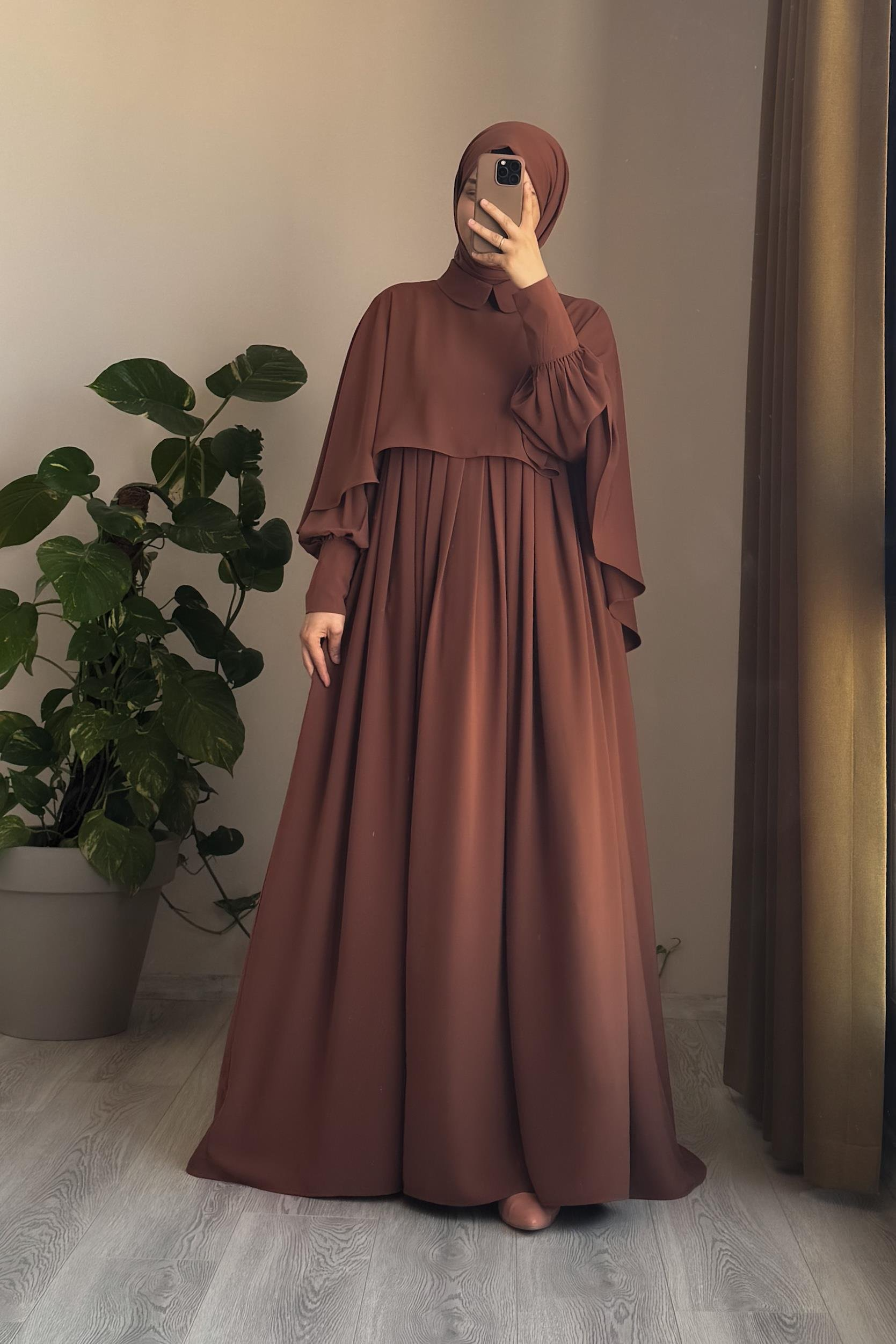 Modest Turkish Cape Abaya in Tan