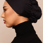 Jet Black Scrunchie Bamboo Jersey Hijab Cap 1