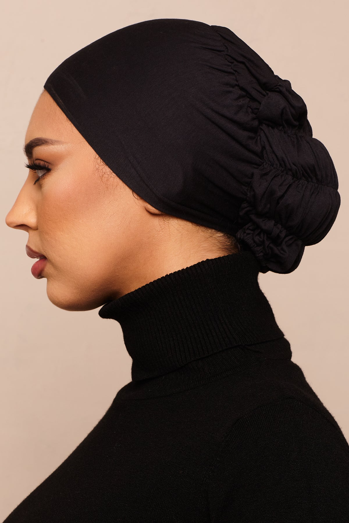 The Jet Black Scrunchie Bamboo Jersey Hijab Cap