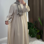 Mira Abaya Modern Beige Cuffed Sleeves 1