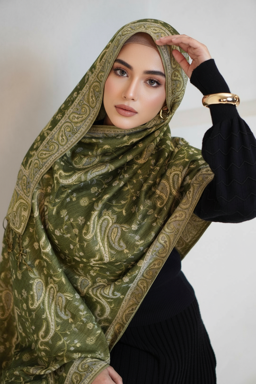 Pashmina Hijab - Olive Bloom