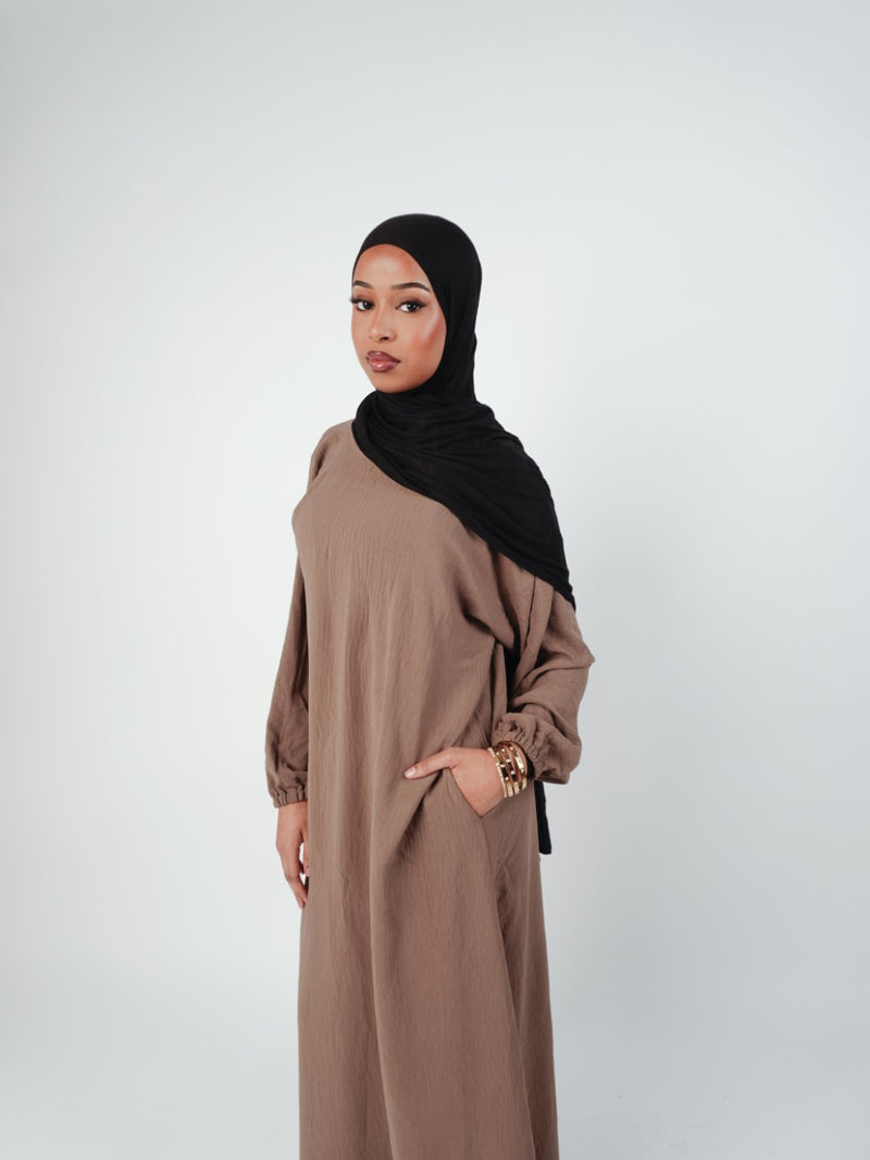 Plain Closed Abaya in Beige