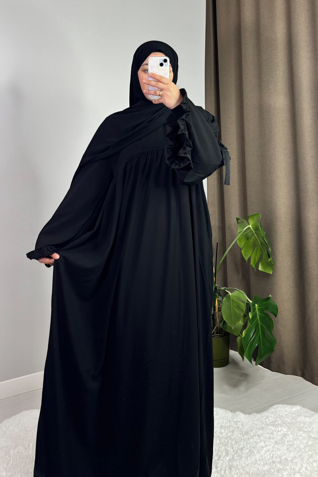 The Ruffle Detail Abaya – Black 3